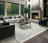 8 x 10  Aqua Beige Gray Color Hand Knotted All-Over 100% Wool Transitional Oriental Rug